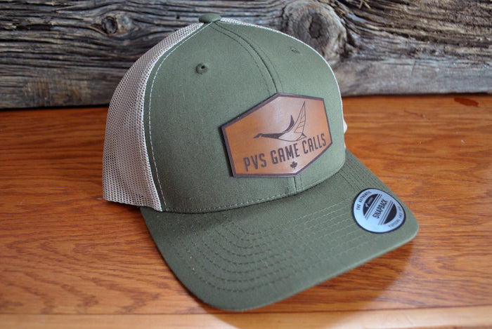 PVS GAME CALLS  leather patch hat - Olive green mesh back